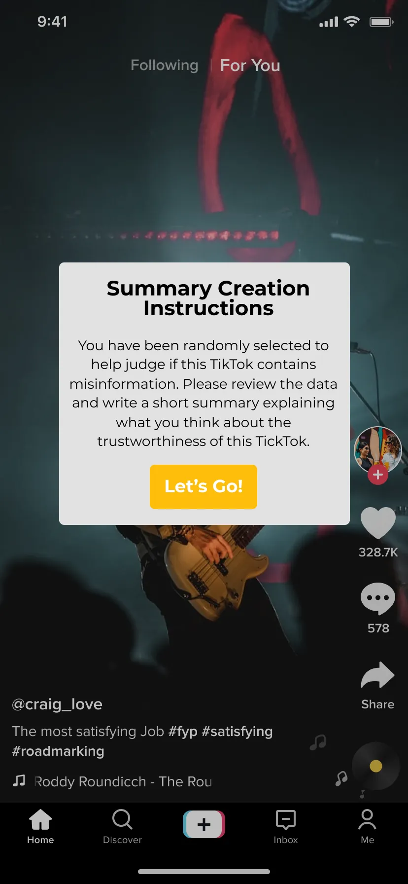 A image of TikTok with a popup showing a user instructions for how to complete stage 3