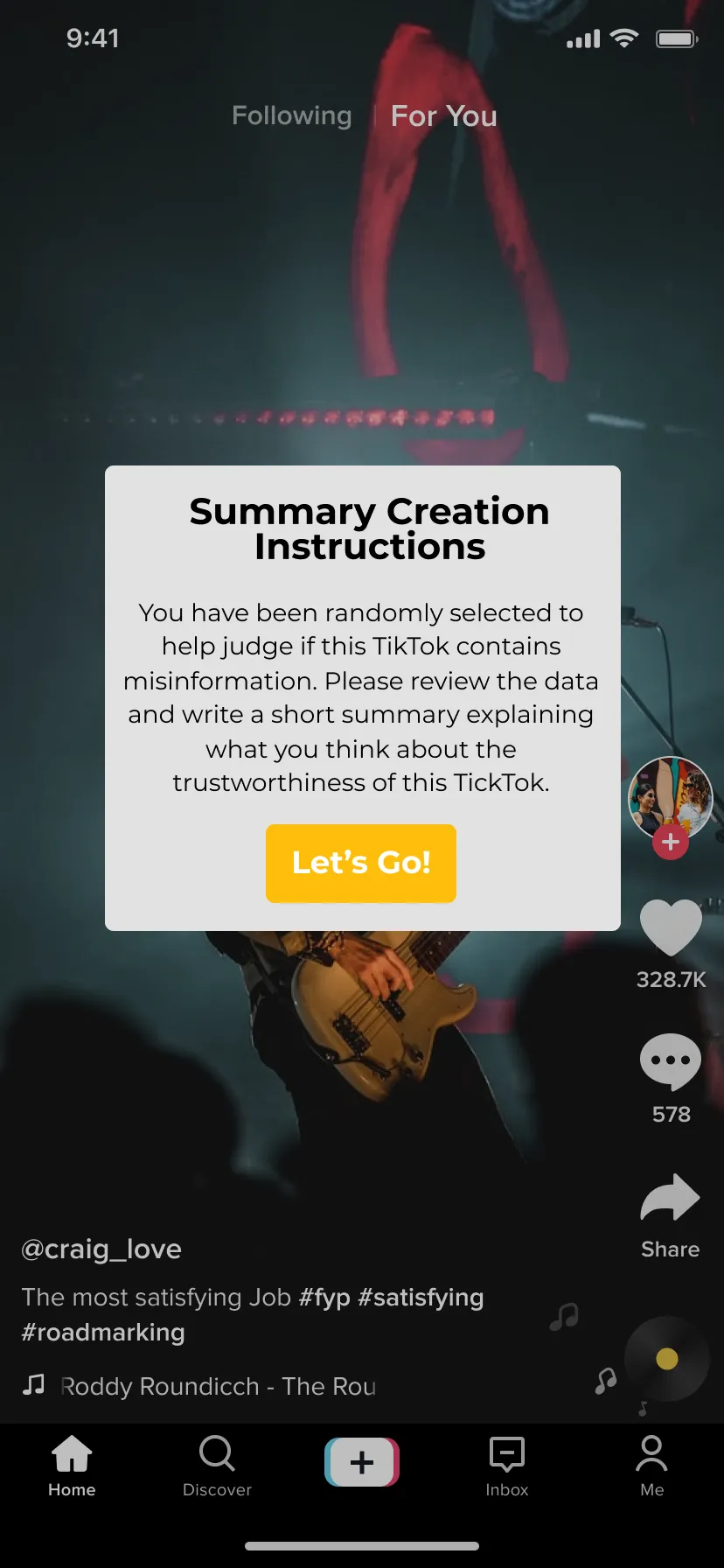 A TikTok screen with a popup showing a user instructions for how to complete stage 3