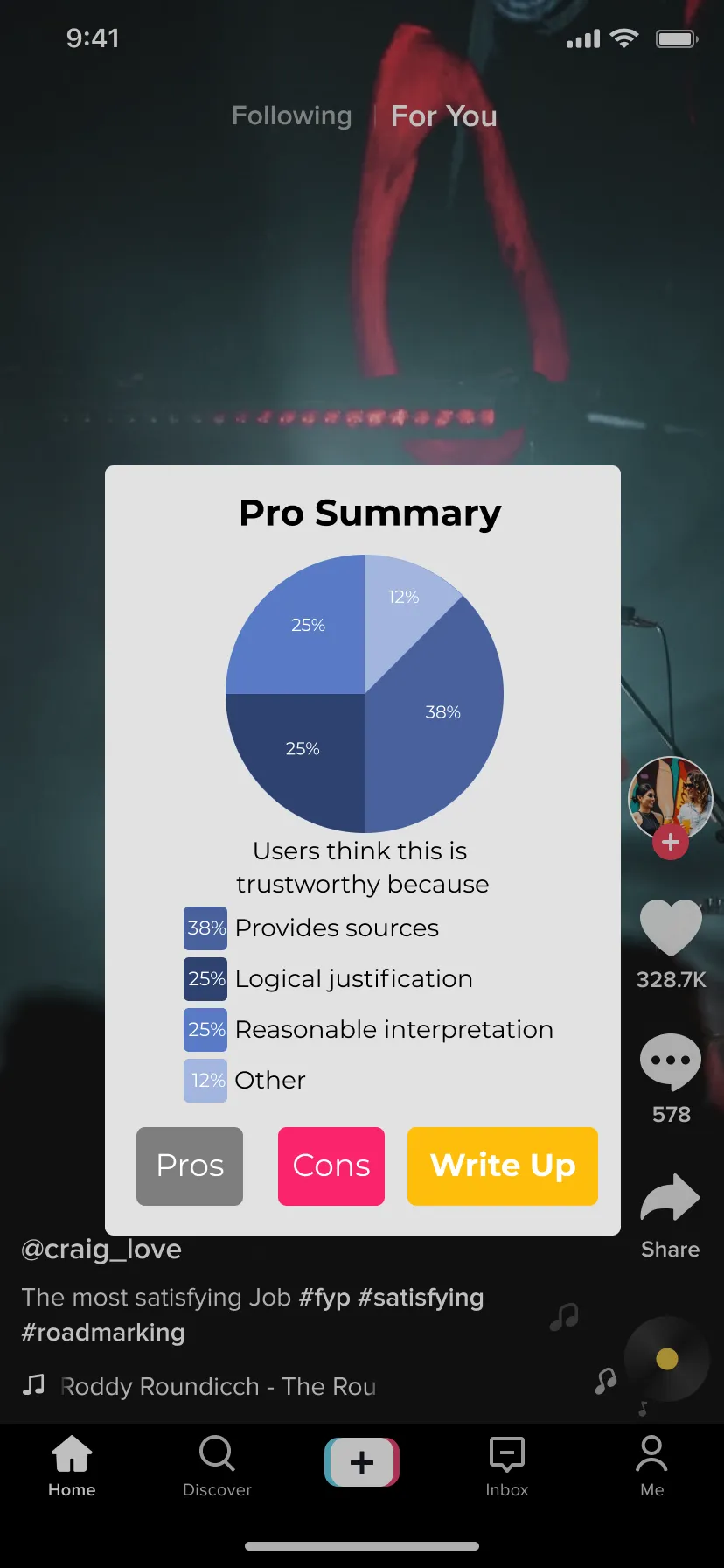 A image of TikTok with a popup showing summarized information from stage 2