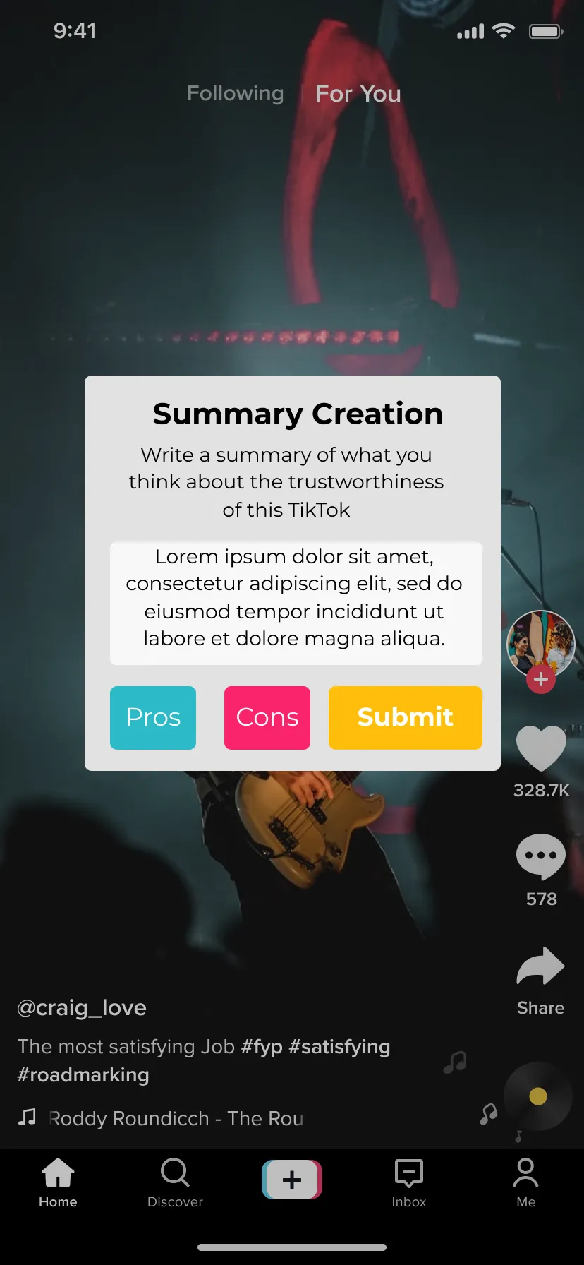 A image of TikTok with a popup showing a user typing in a write up for stage 3